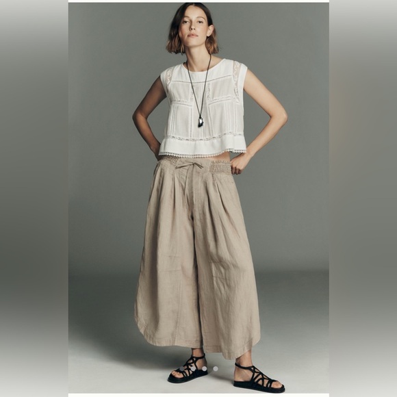 Anthropologie Pants - NWT Antropologie Ruched Linen Parachute Pants L